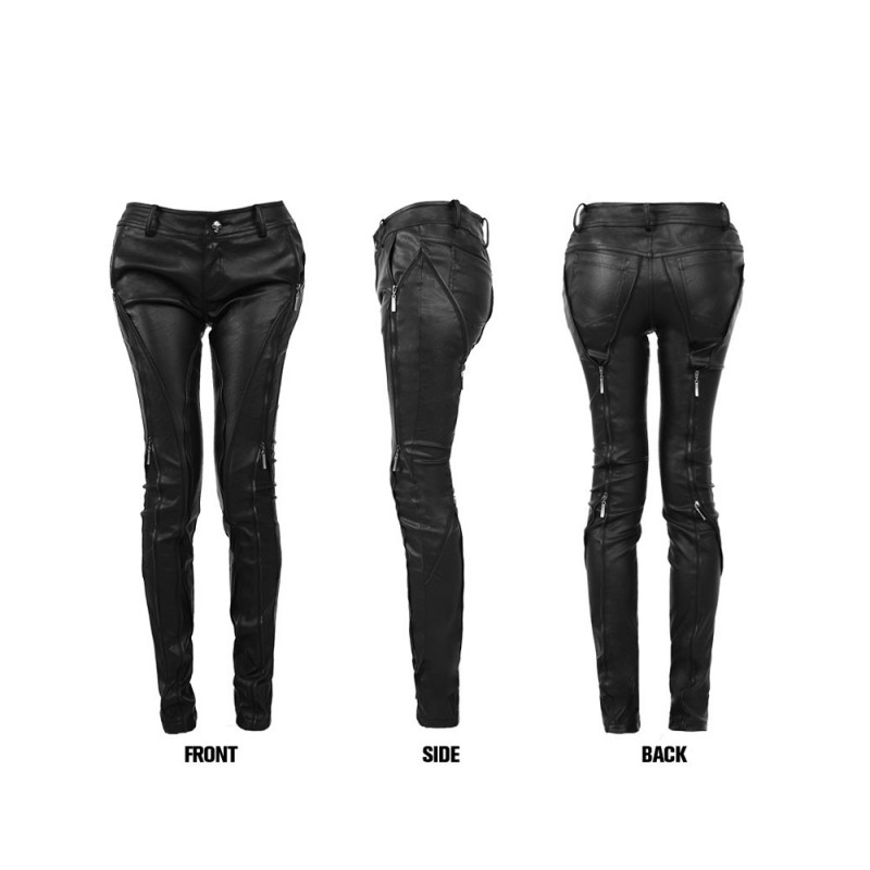 Punk Rave Syren Faux Leather Pants Skinny Jeans Black Zip Gothic Fetish Trousers 